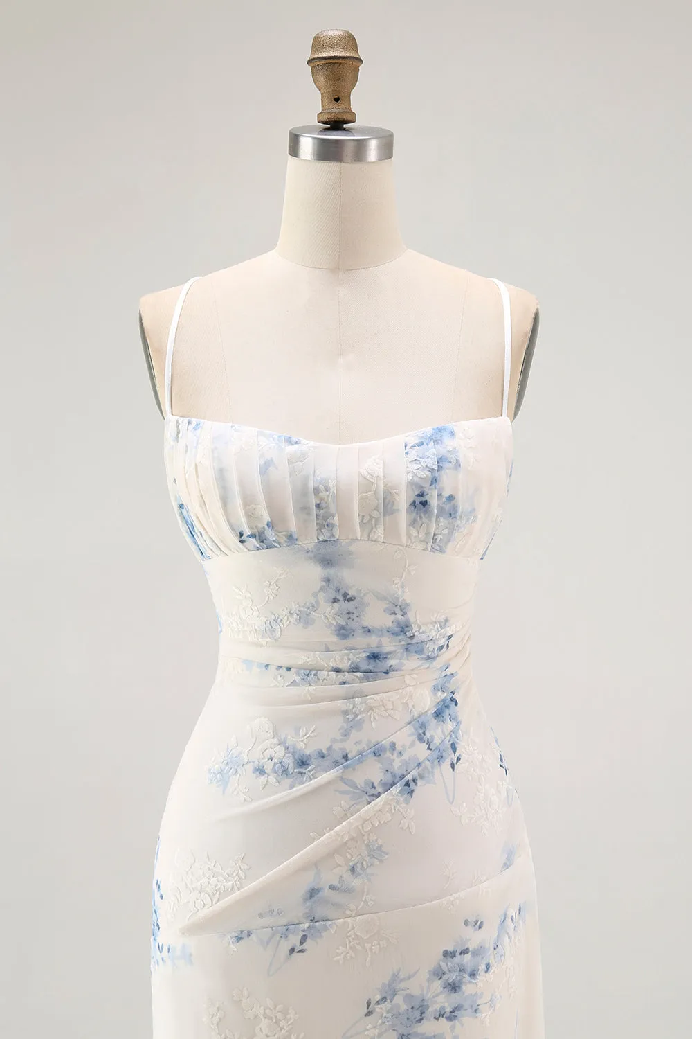 White Blue Flower Sheath Velvet Burnout Corset Wedding Guest Dress sold by Zapaka product image thumbnail 4