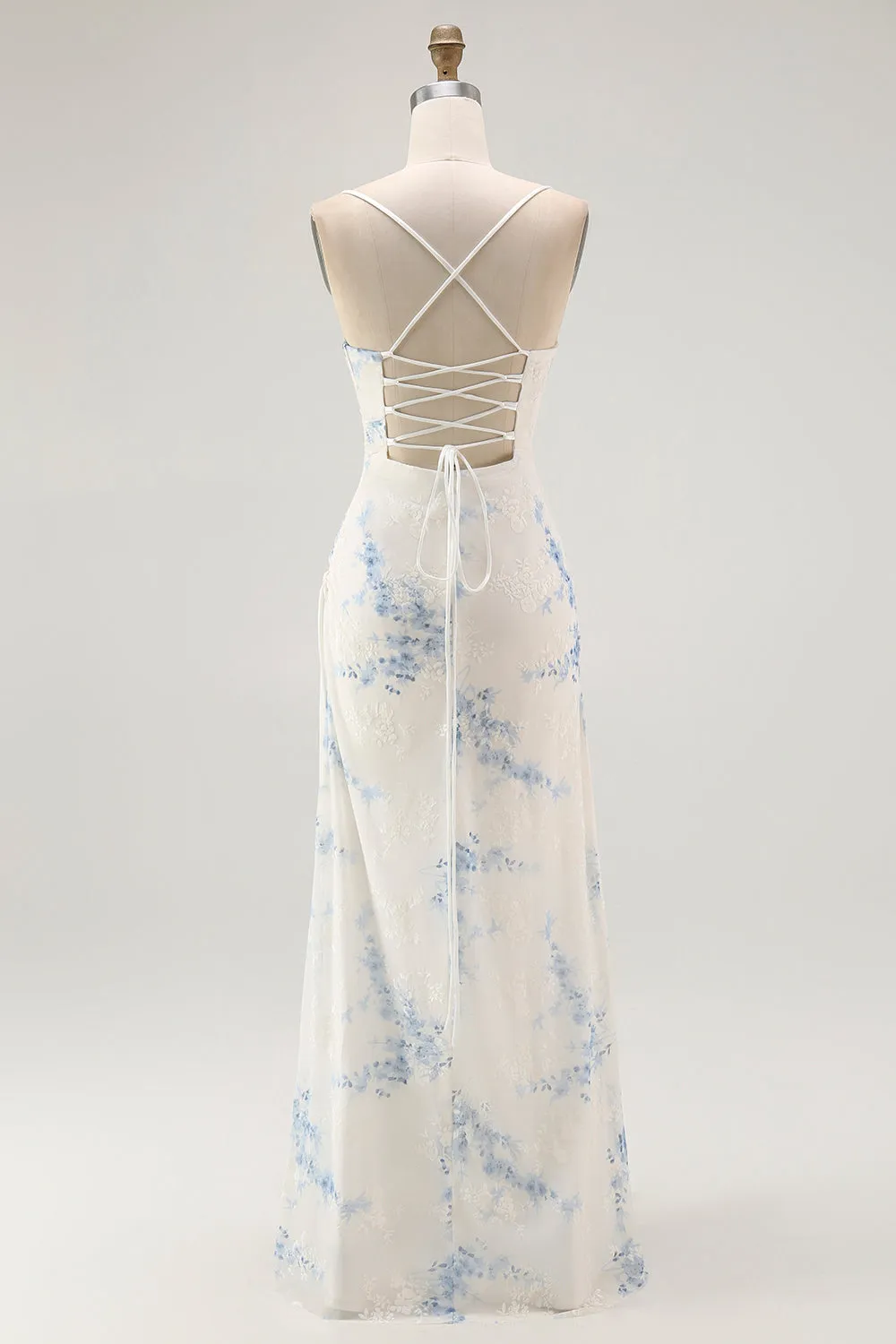 White Blue Flower Sheath Velvet Burnout Corset Wedding Guest Dress sold by Zapaka product image thumbnail 2