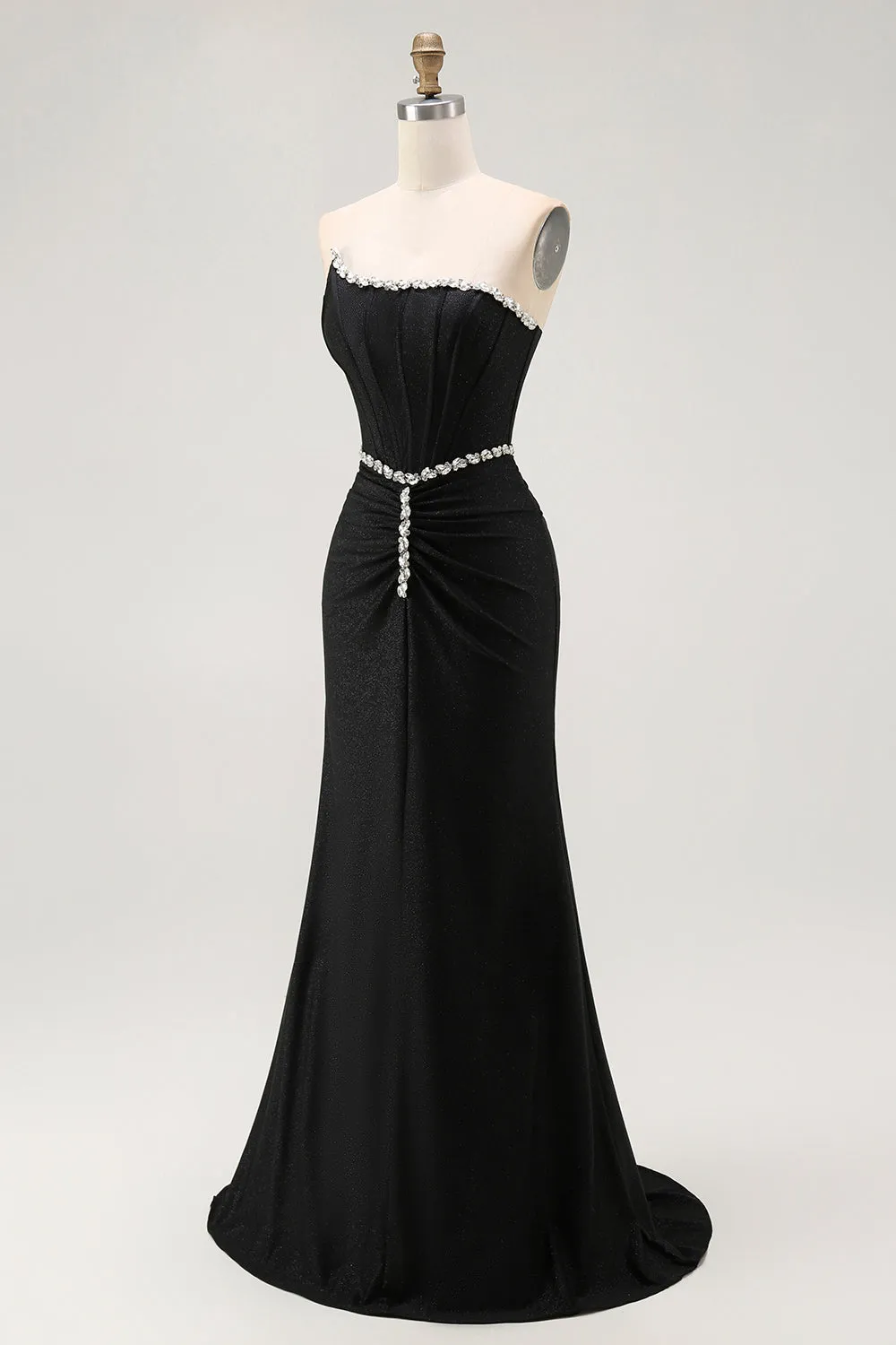 Black Mermaid Strapless Corset Long Prom Dress with Beading sold by Zapaka product image thumbnail 3