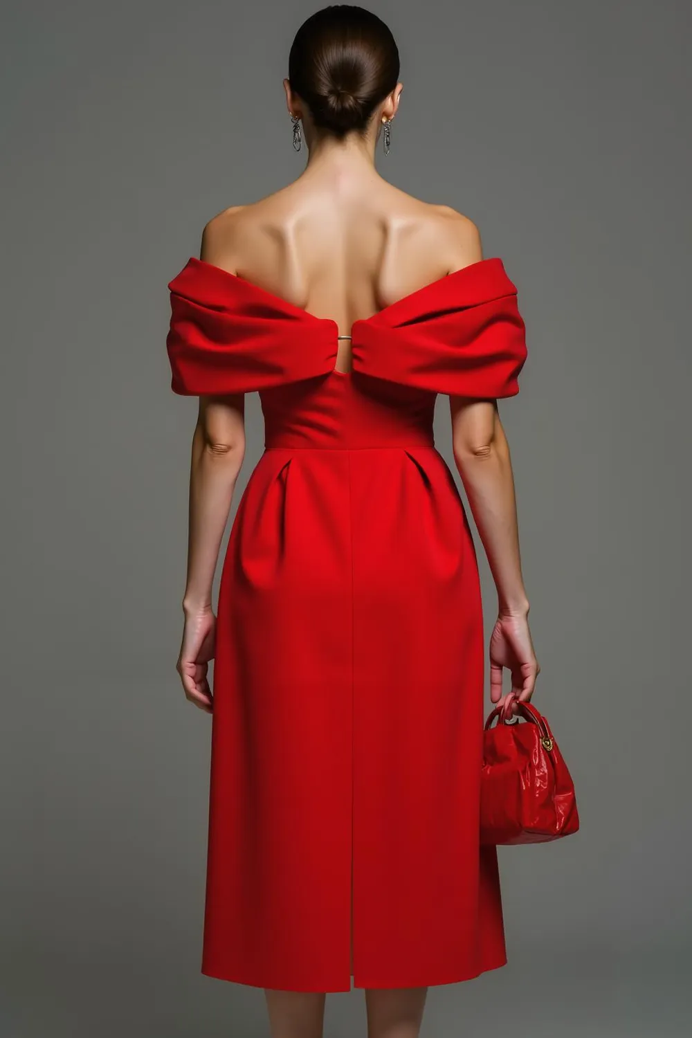 Red Sheath Off the Shoulder Midi Formal Dress sold by Zapaka product image thumbnail 2