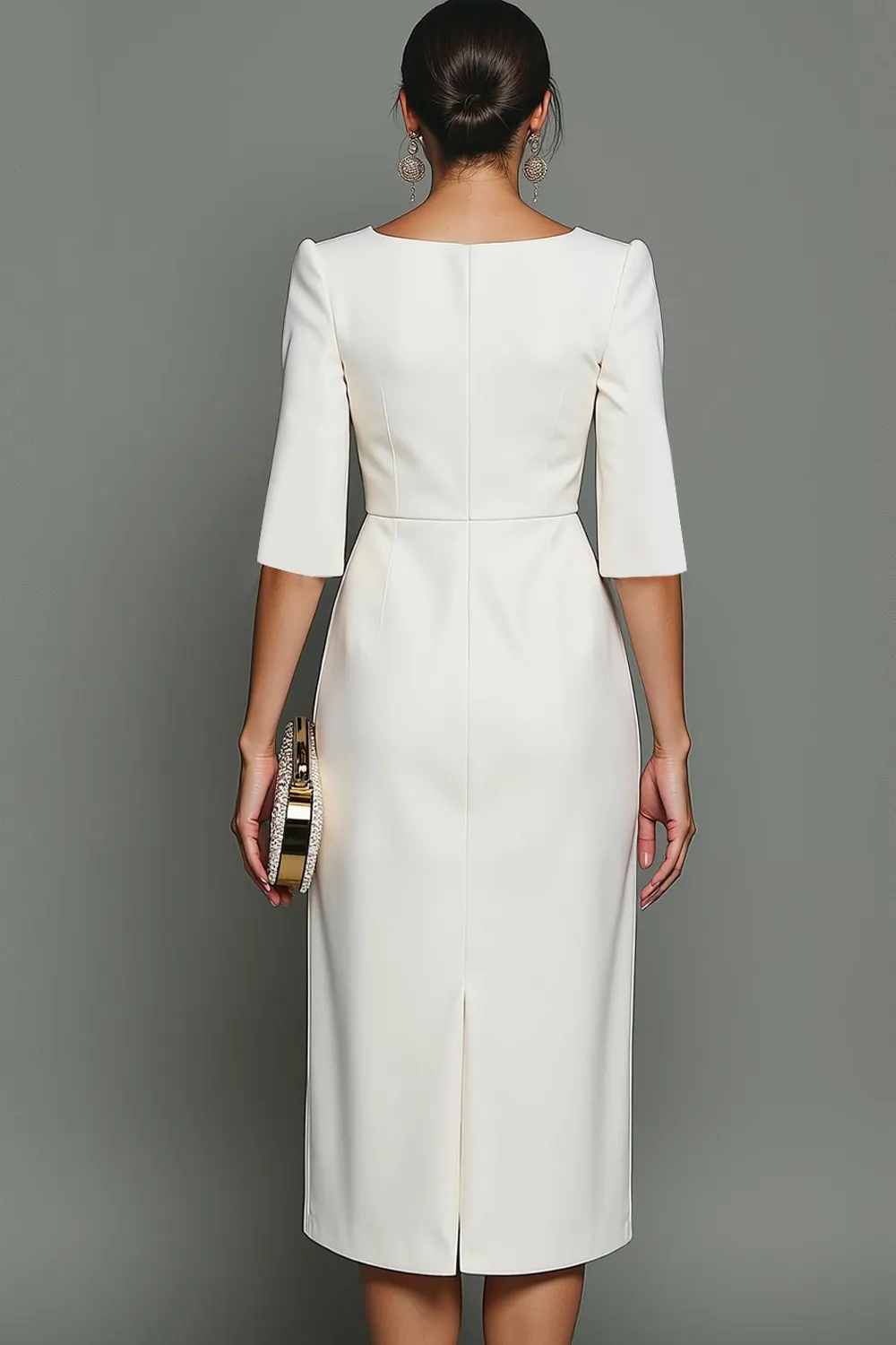 White Sheath Bateau Neck Midi Formal Dress sold by Zapaka product image thumbnail 2