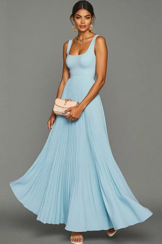 Sky Blue Pleated A Line Long Formal Dress sold by Zapaka