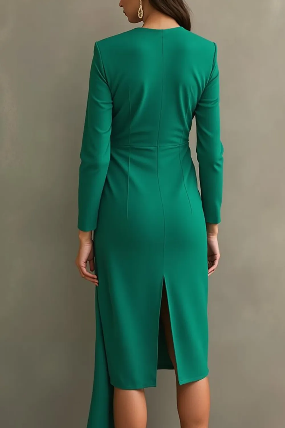 Dark Green Sheath Midi Formal Dress with Long Sleeves sold by Zapaka product image thumbnail 2