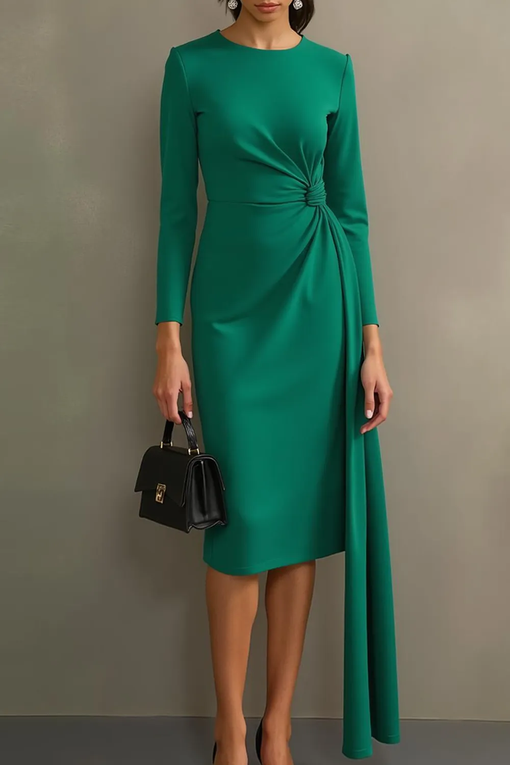 Dark Green Sheath Midi Formal Dress with Long Sleeves sold by Zapaka product image thumbnail 3