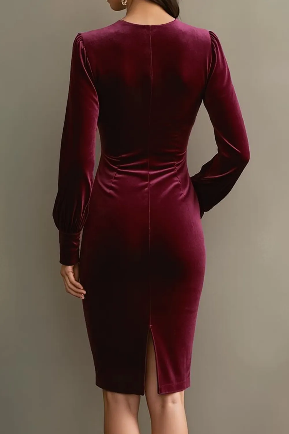 Cabernet Velvet Sheath Long Sleeve Midi Holiday Party Dress sold by Zapaka product image thumbnail 2