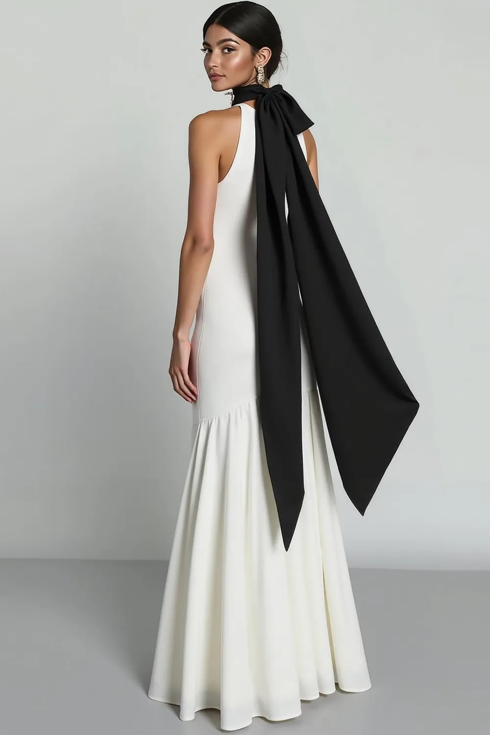 White A Line High Neck Long Formal Dress with Slit sold by Zapaka product image thumbnail 2