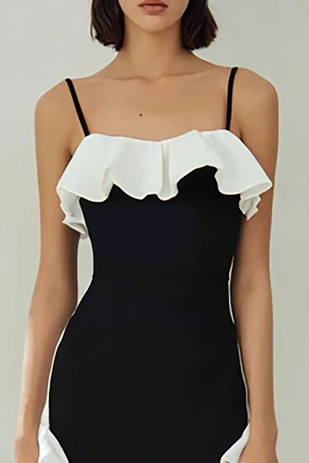 Black and White Bodycon Ruffled Midi Formal Dress sold by Zapaka product image thumbnail 2
