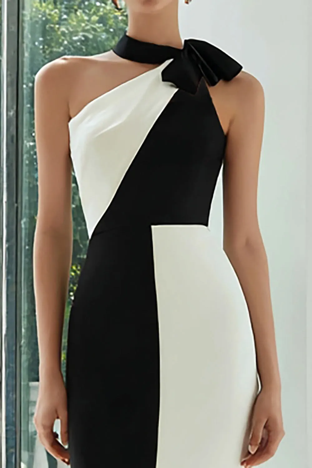 Black and White Halter Midi Bodycon Formal Dress sold by Zapaka product image thumbnail 2