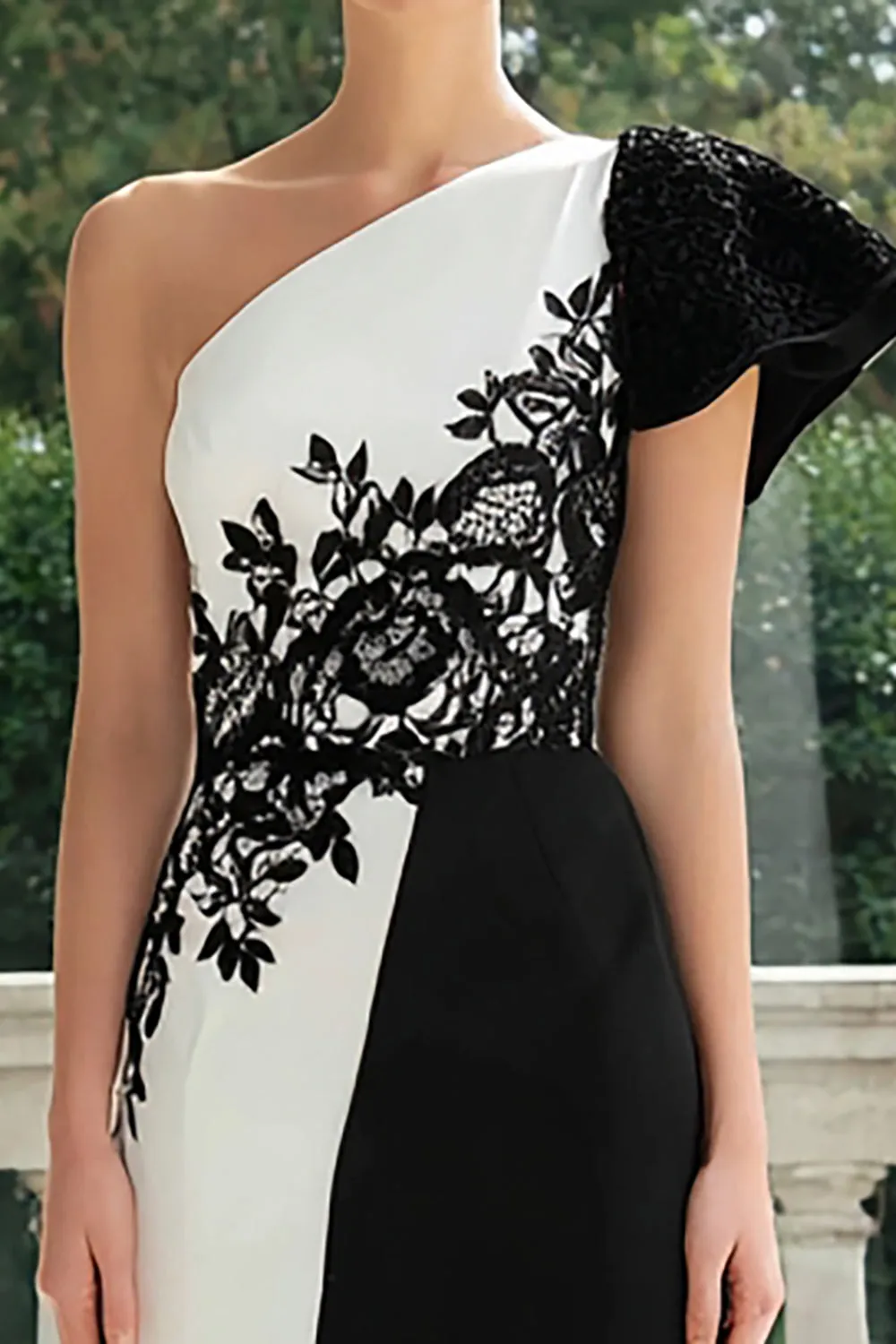 Sheath Black and White Appliqued One Shoulder Formal Dress sold by Zapaka product image thumbnail 2