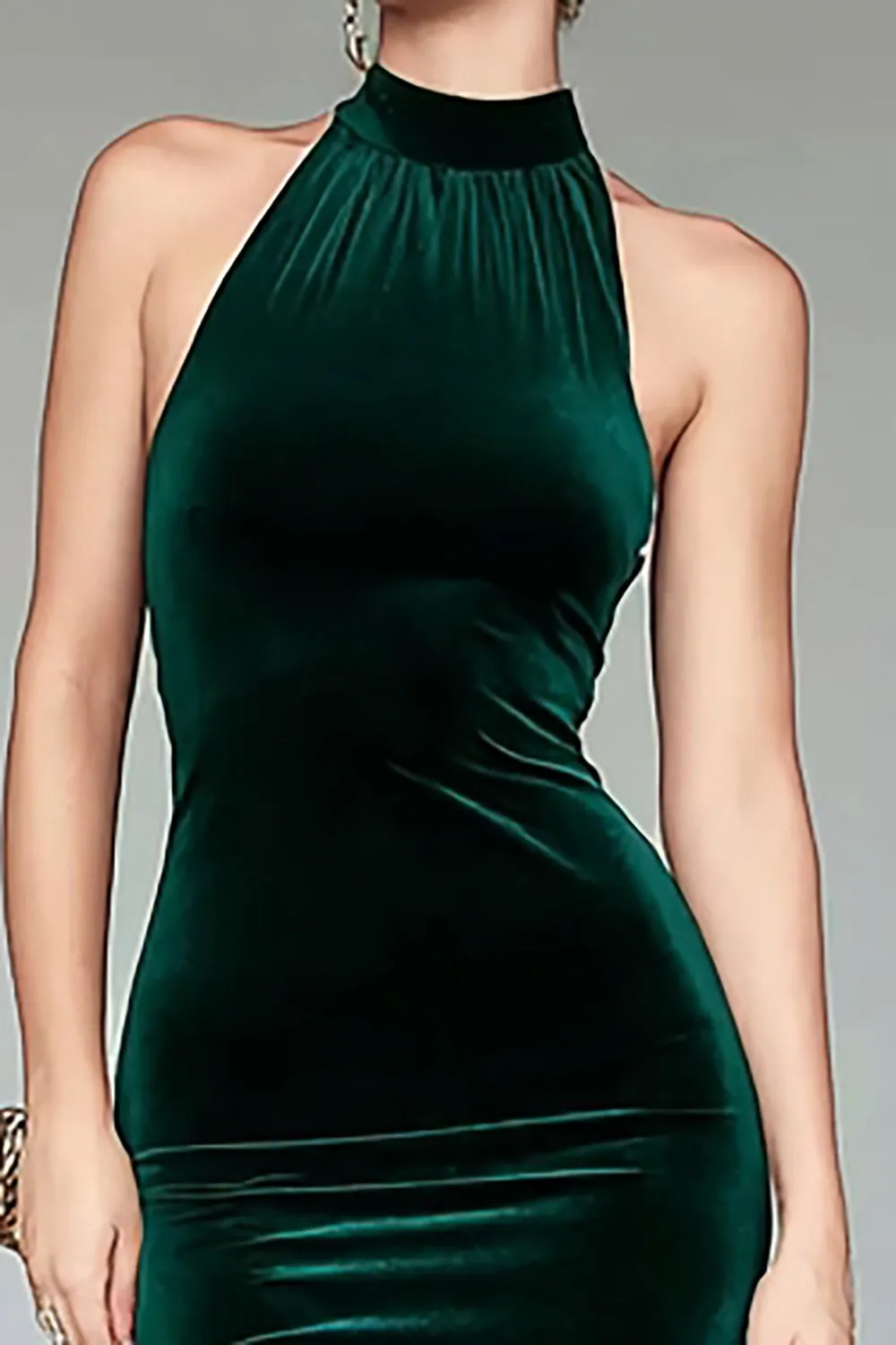 Mermaid Halter Dark Green Velvet Long Formal Dress with Slit sold by Zapaka product image thumbnail 2