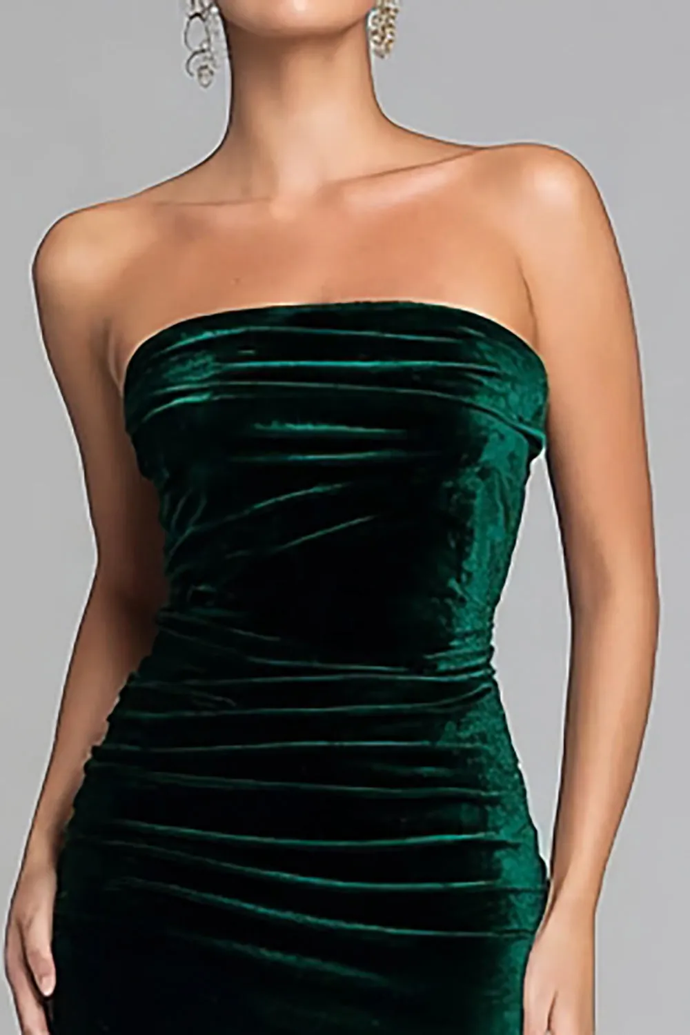 Dark Green Strapless Sheath Velvet Formal Dress with Slit sold by Zapaka product image thumbnail 2