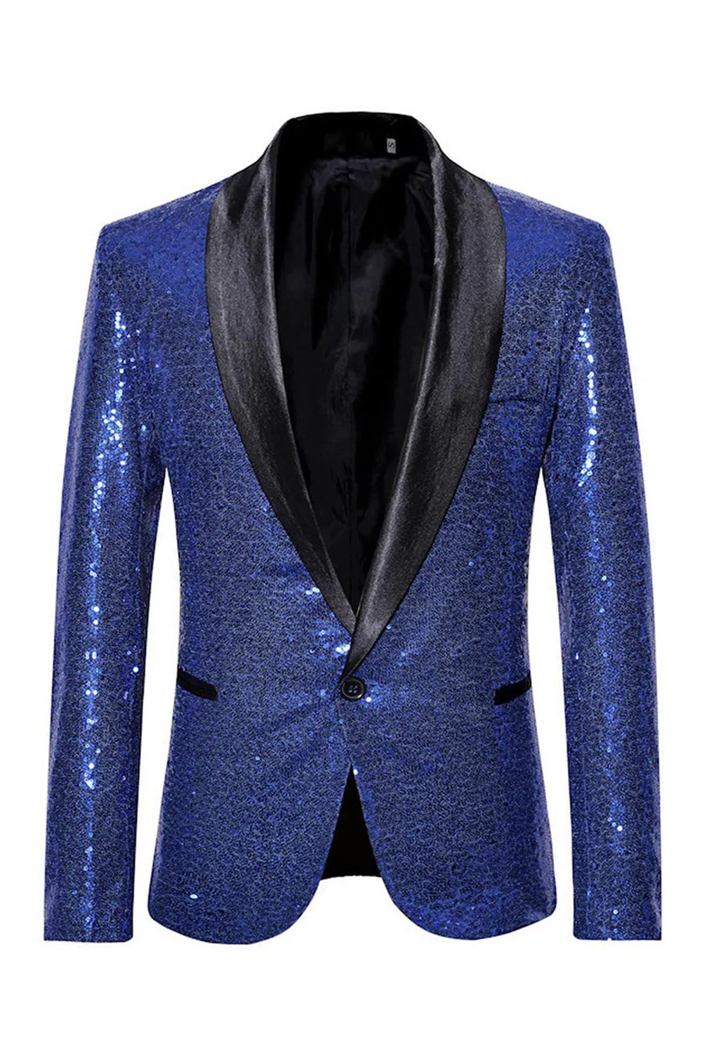Sparkly Blue Shawl Lapel One Button Men's Prom Blazer sold by Zapaka