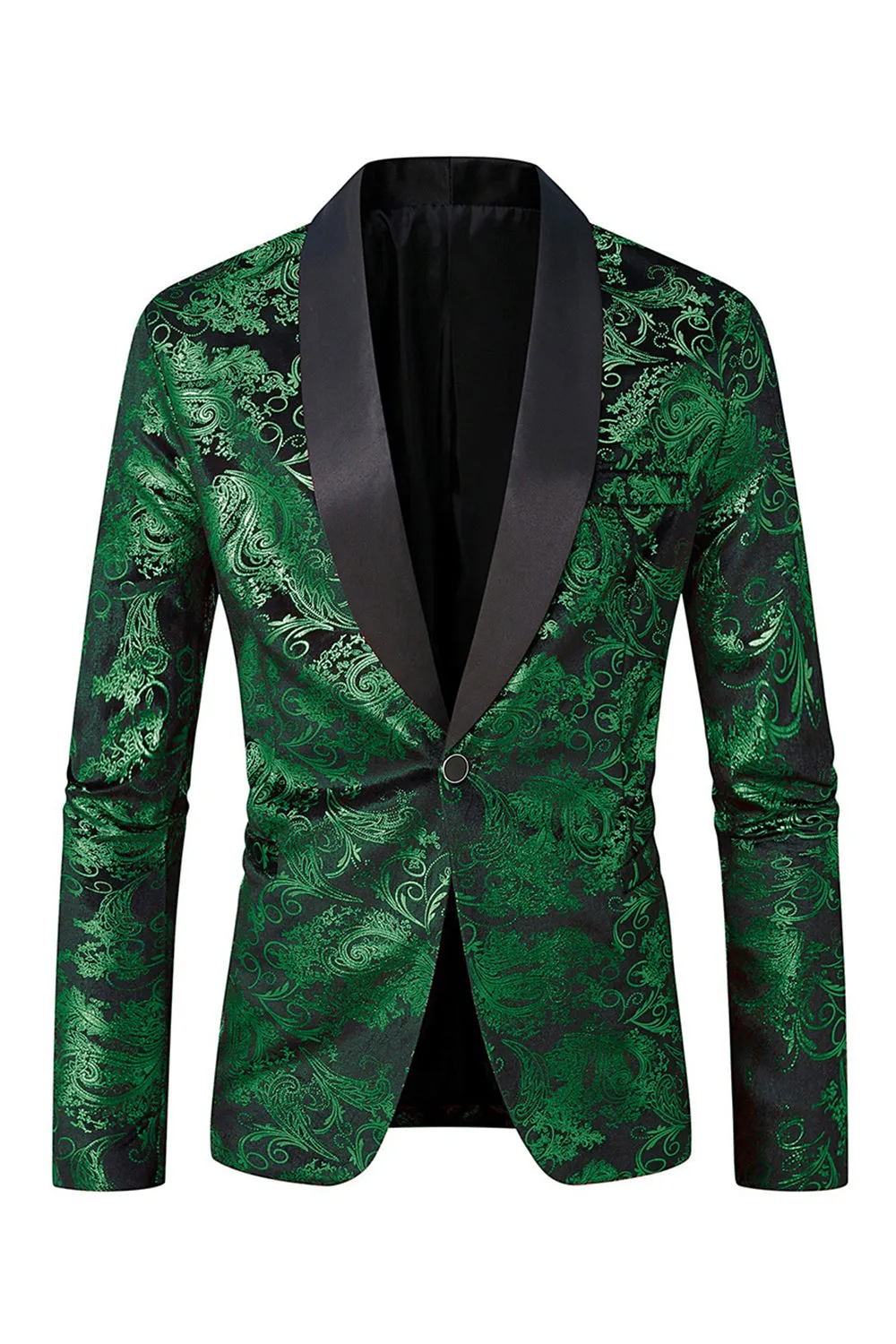 Green Shawl Lapel One Button Jacquard Men's Prom Blazer sold by Zapaka