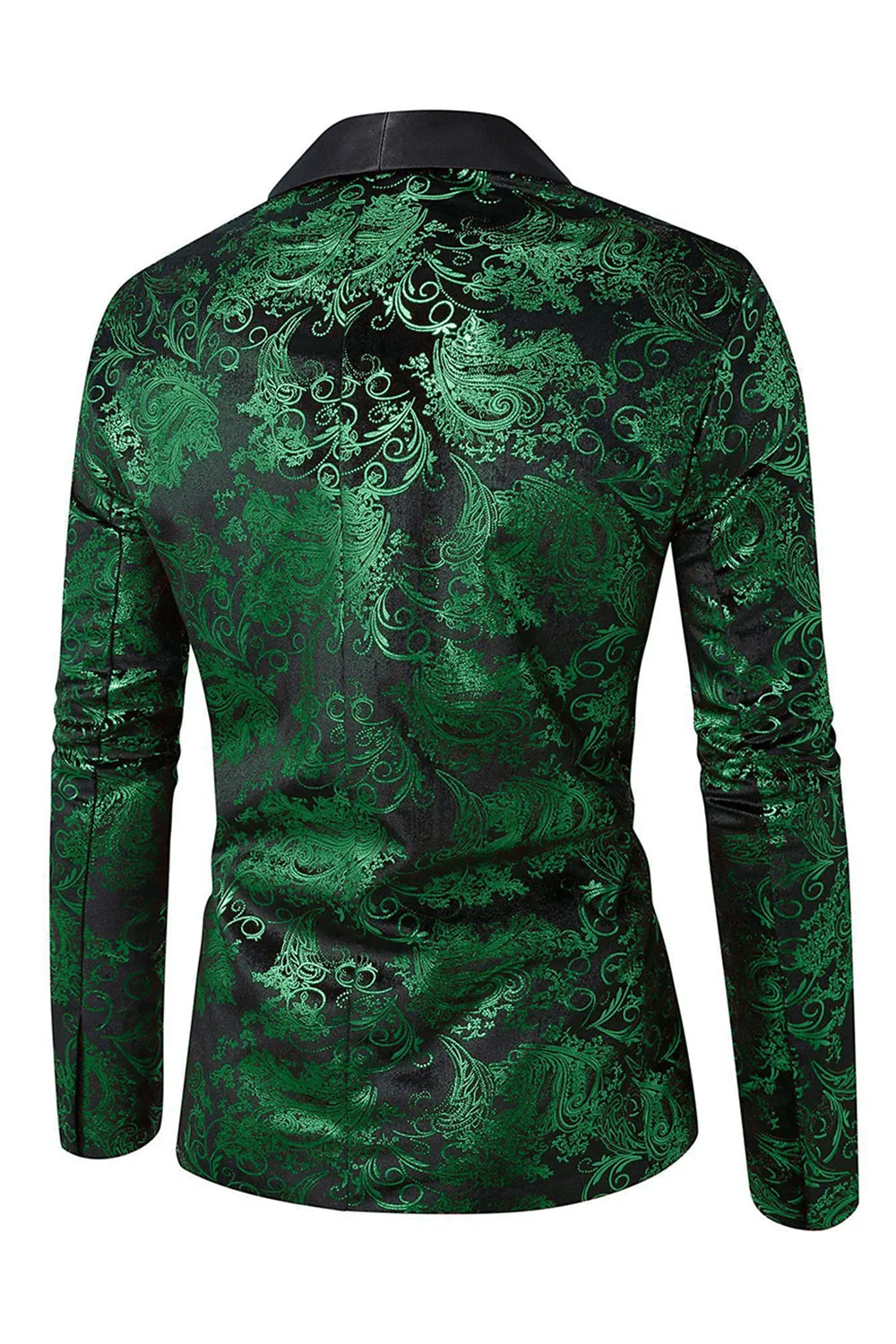 Green Shawl Lapel One Button Jacquard Men's Prom Blazer sold by Zapaka product image thumbnail 2