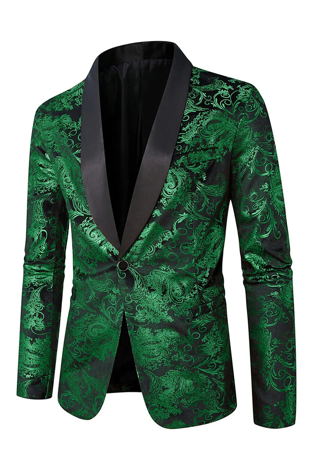Green Shawl Lapel One Button Jacquard Men's Prom Blazer sold by Zapaka product image thumbnail 3