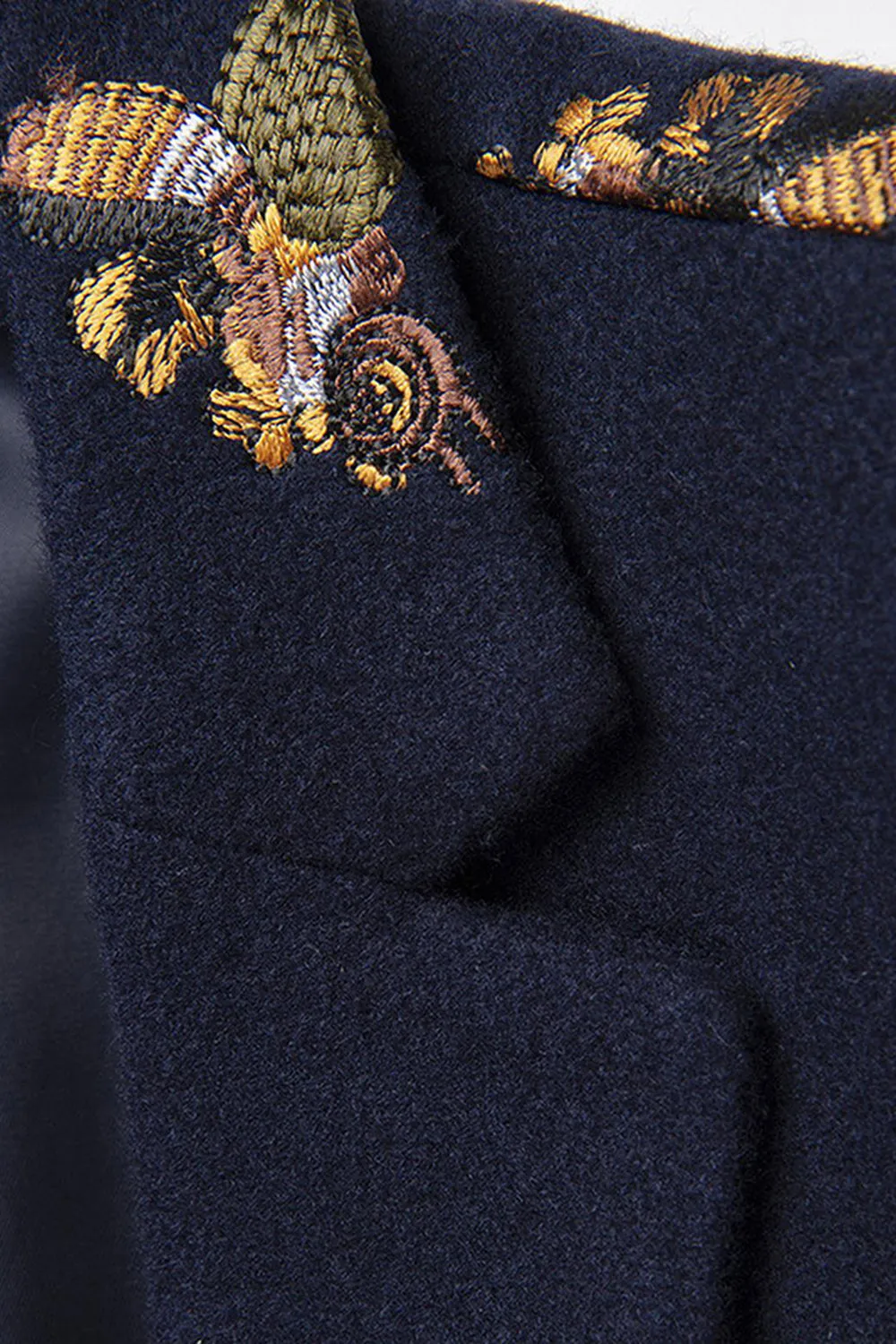 Navy Notched Lapel One Button Embroidered Men's Blazer sold by Zapaka product image thumbnail 5