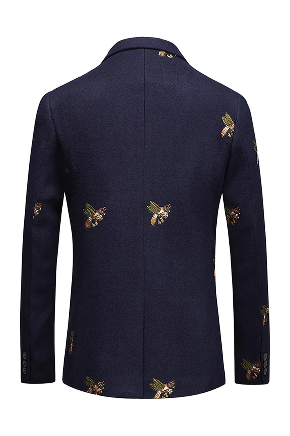 Navy Notched Lapel One Button Embroidered Men's Blazer sold by Zapaka product image thumbnail 2