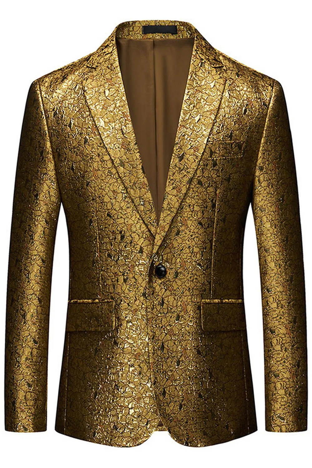 Sparkly Golden Notched Lapel Texture Prom Blazer sold by Zapaka