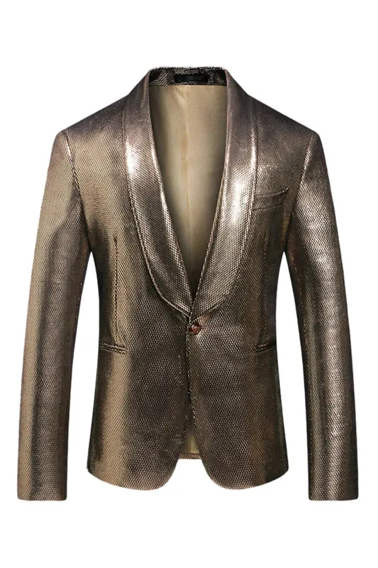 Golden Metallic Shawl Lapel Men's Prom Blazer sold by Zapaka