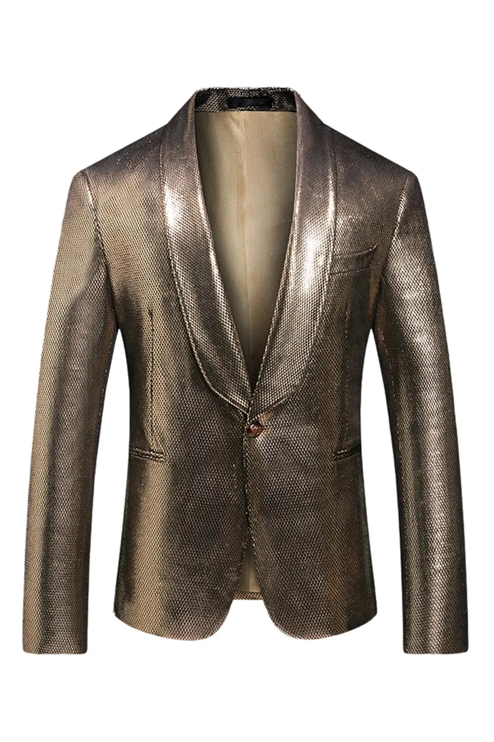 Golden Metallic Shawl Lapel Men's Prom Blazer sold by Zapaka
