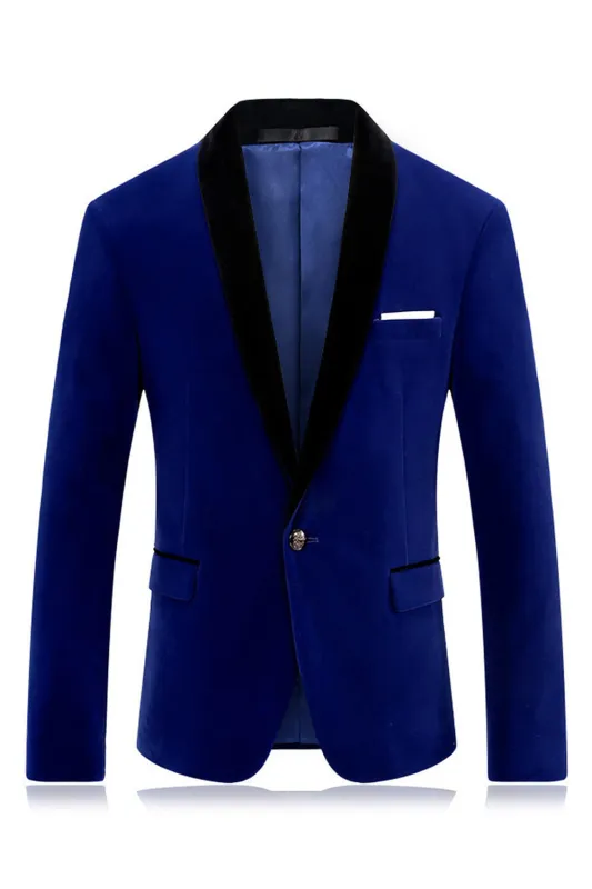 Men's Blue Shawl Lapel One Button Prom Blazer sold by Zapaka
