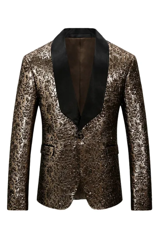 Sparkly Golden Shawl Lapel Men's Prom Blazer sold by Zapaka