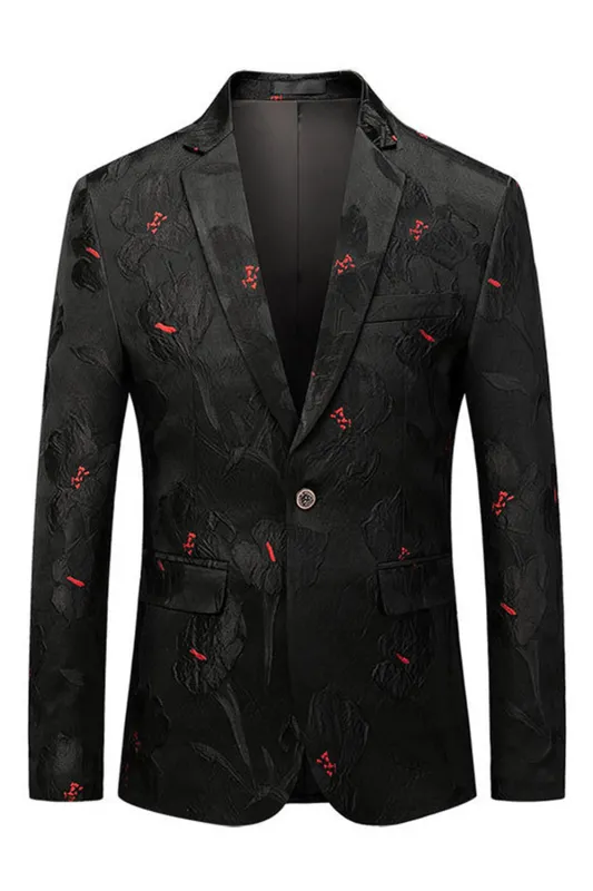 Black Jacquard Notched Lapel Prom Blazer sold by Zapaka