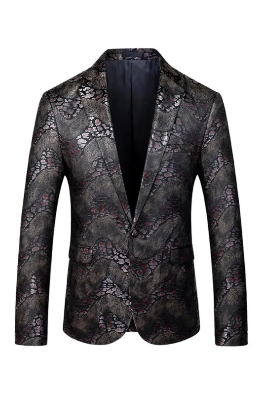 Black Printed Notched Lapel Men's Prom Blazer sold by Zapaka
