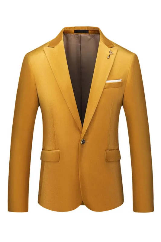 Yellow Peak Lapel One Button Prom Blazer sold by Zapaka