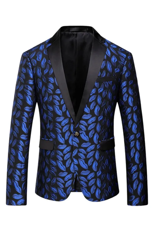 Blue Printed Notched Lapel Men's Blazer sold by Zapaka