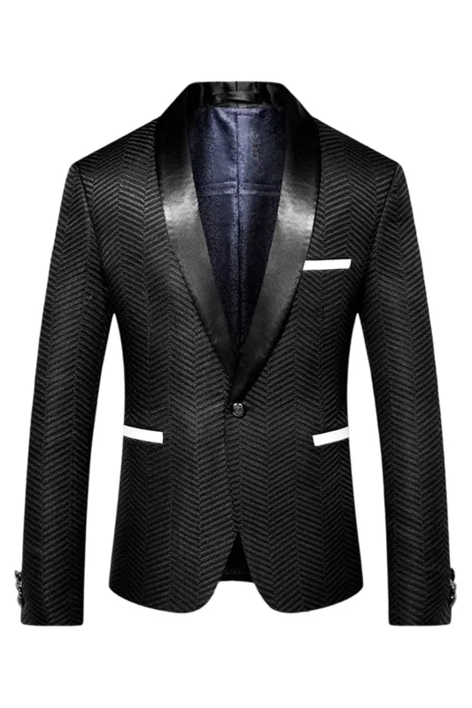 Black Shawl Lapel Stripe Men's Blazer sold by Zapaka