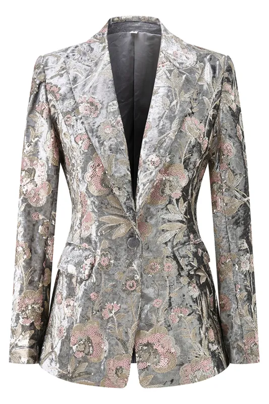 2-Piece Sparkly Grey Peak Lapel Women Suits sold by Zapaka