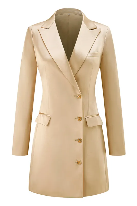 Champagne Peak Lapel Satin Midi Work Dress sold by Zapaka