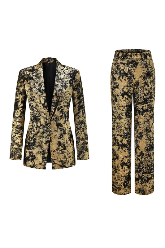 Black Golden 2-Piece Peak Lapel One Button Women Suits sold by Zapaka