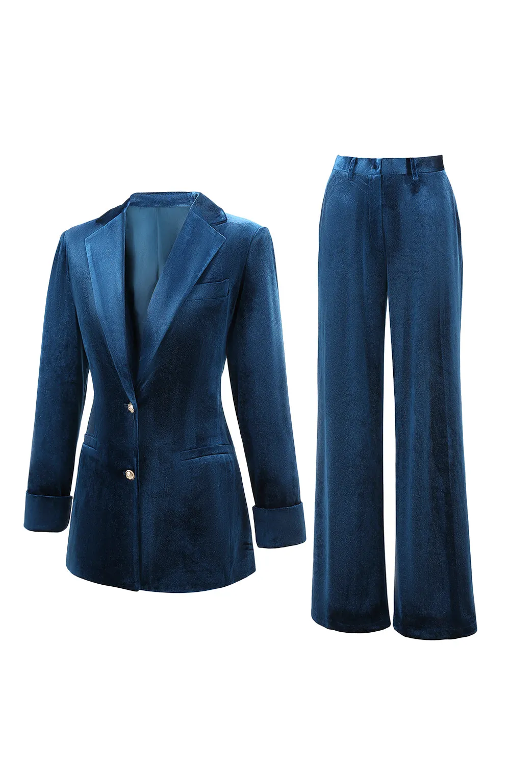 2-Piece Peacock Blue Velvet Notched Lapel Women's Suits sold by Zapaka product image thumbnail 3