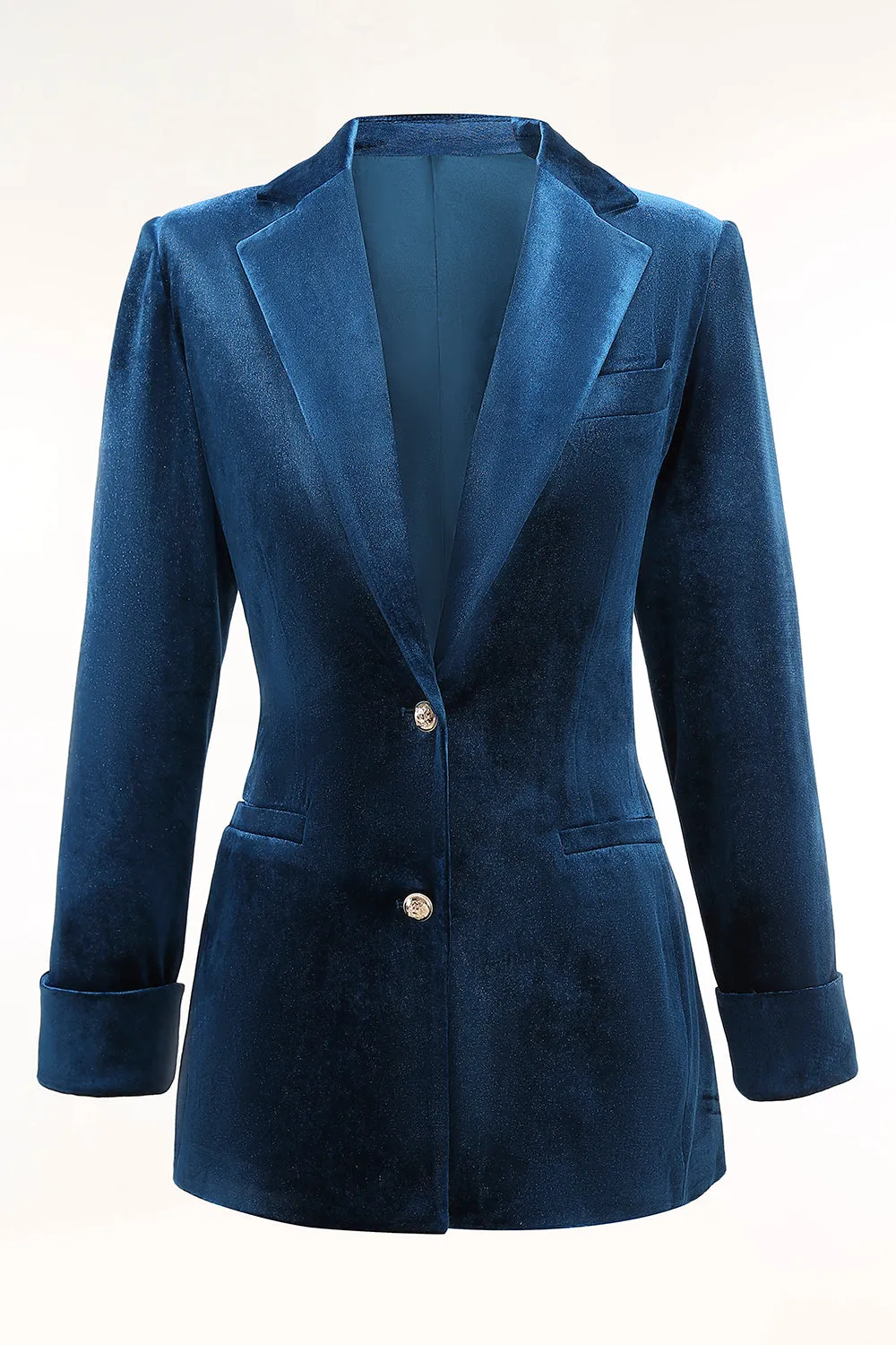 2-Piece Peacock Blue Velvet Notched Lapel Women's Suits sold by Zapaka product image thumbnail 4
