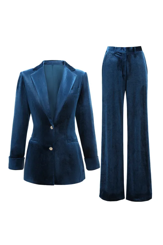 2-Piece Peacock Blue Velvet Notched Lapel Women's Suits sold by Zapaka