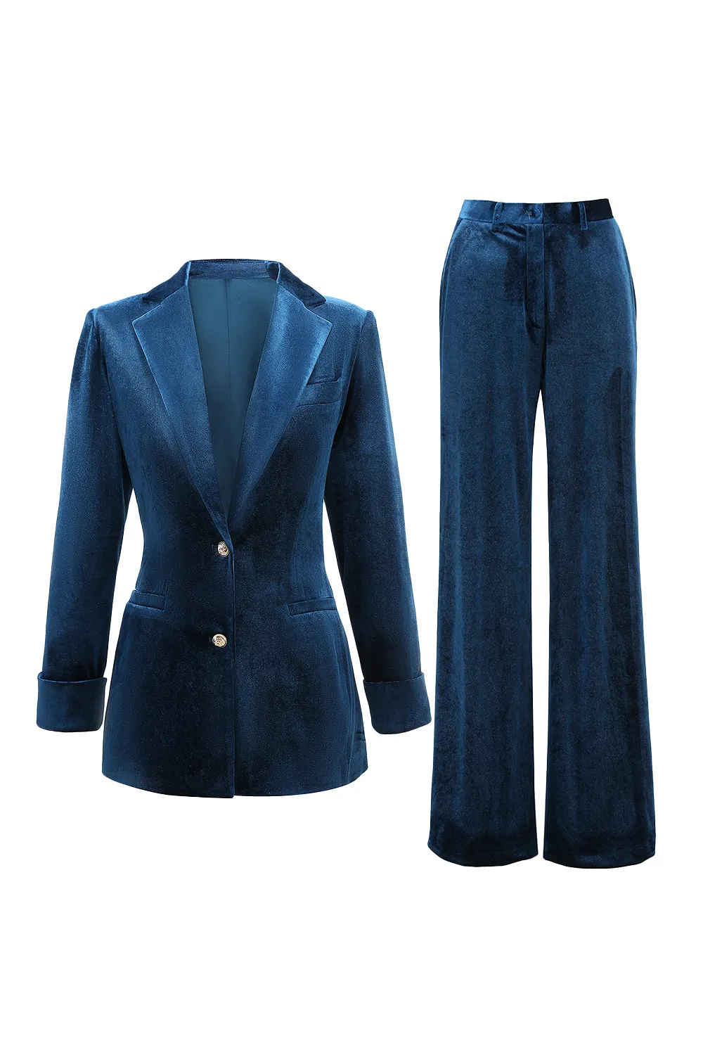 2-Piece Peacock Blue Velvet Notched Lapel Women's Suits sold by Zapaka