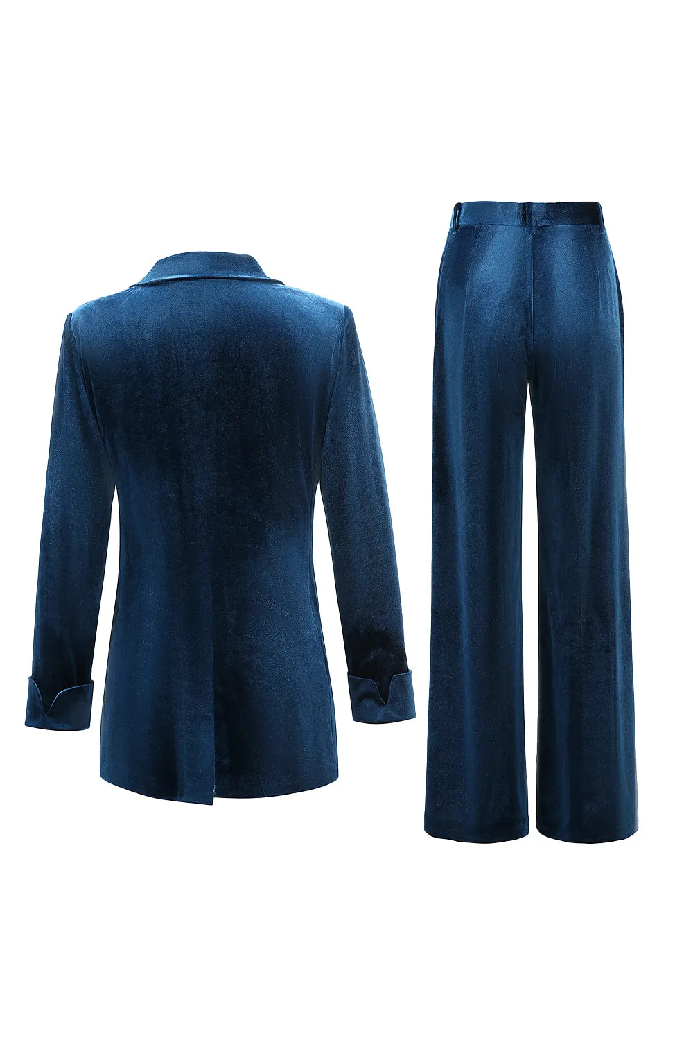 2-Piece Peacock Blue Velvet Notched Lapel Women's Suits sold by Zapaka product image thumbnail 2