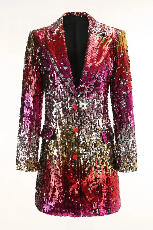 Sparkly Gold and Red Notched Lapel Women's Blazer sold by Zapaka