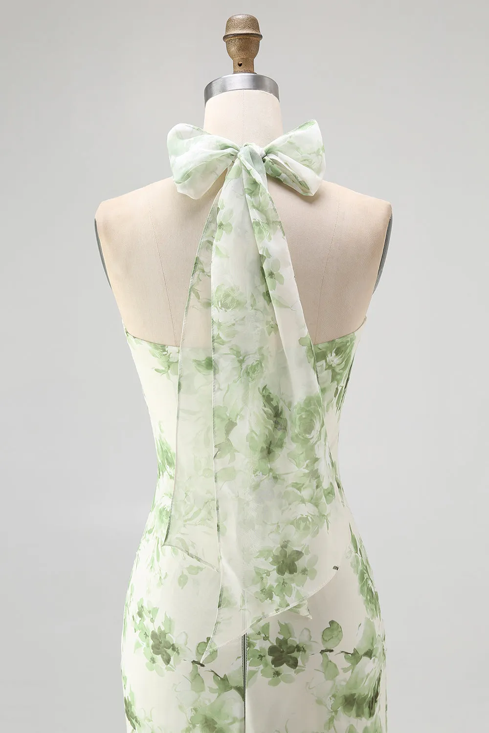 Green Flower A-Line Halter Pleated Long Bridesmaid Dress sold by Zapaka product image thumbnail 5