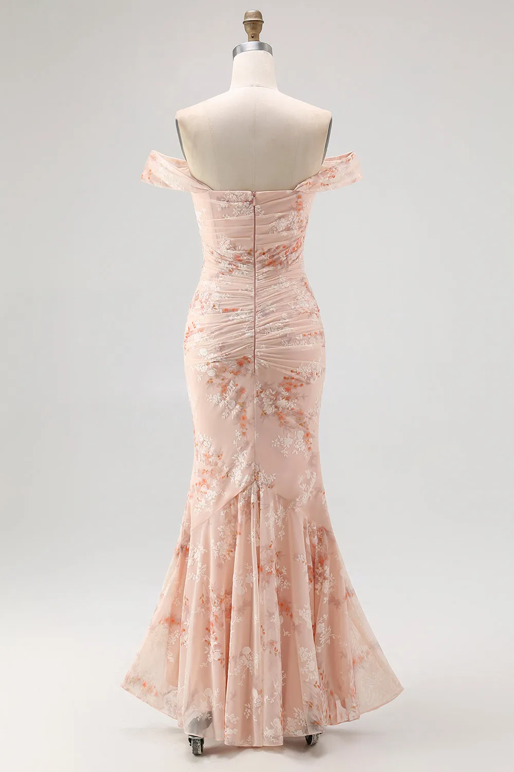 Off the Shoulder Mermaid Champagne Printed Ruched Wedding Guest Dress sold by Zapaka product image thumbnail 2