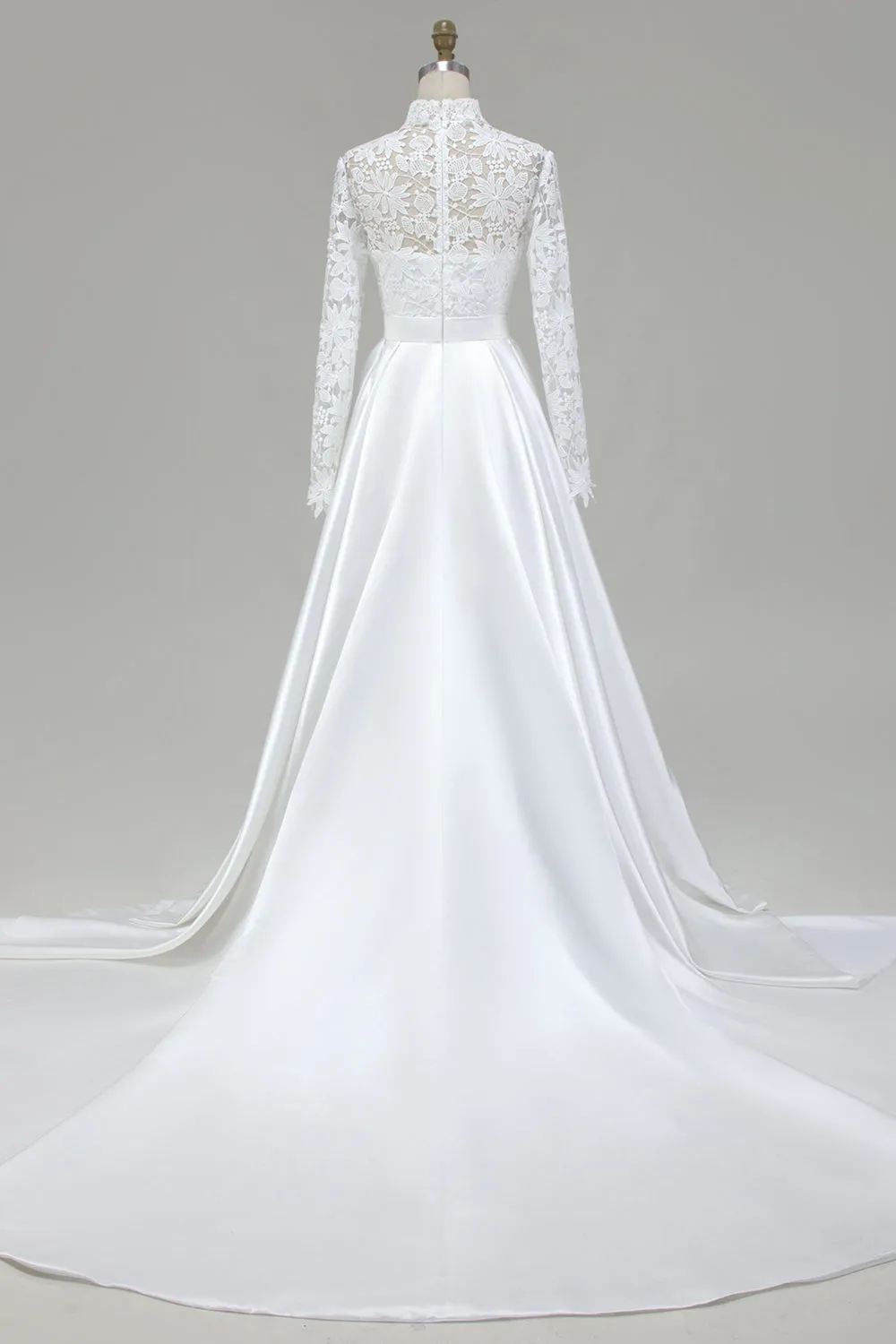 Ivory A-Line High Neck Satin Wedding Dress with Lace sold by Zapaka product image thumbnail 2