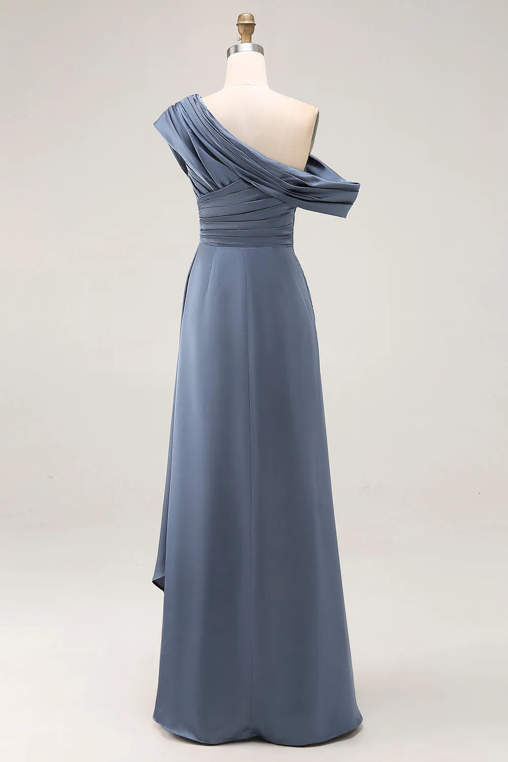 Grey Blue Mermaid One Shoulder Satin Ruched Formal Dress with Ruffles sold by Zapaka product image thumbnail 2