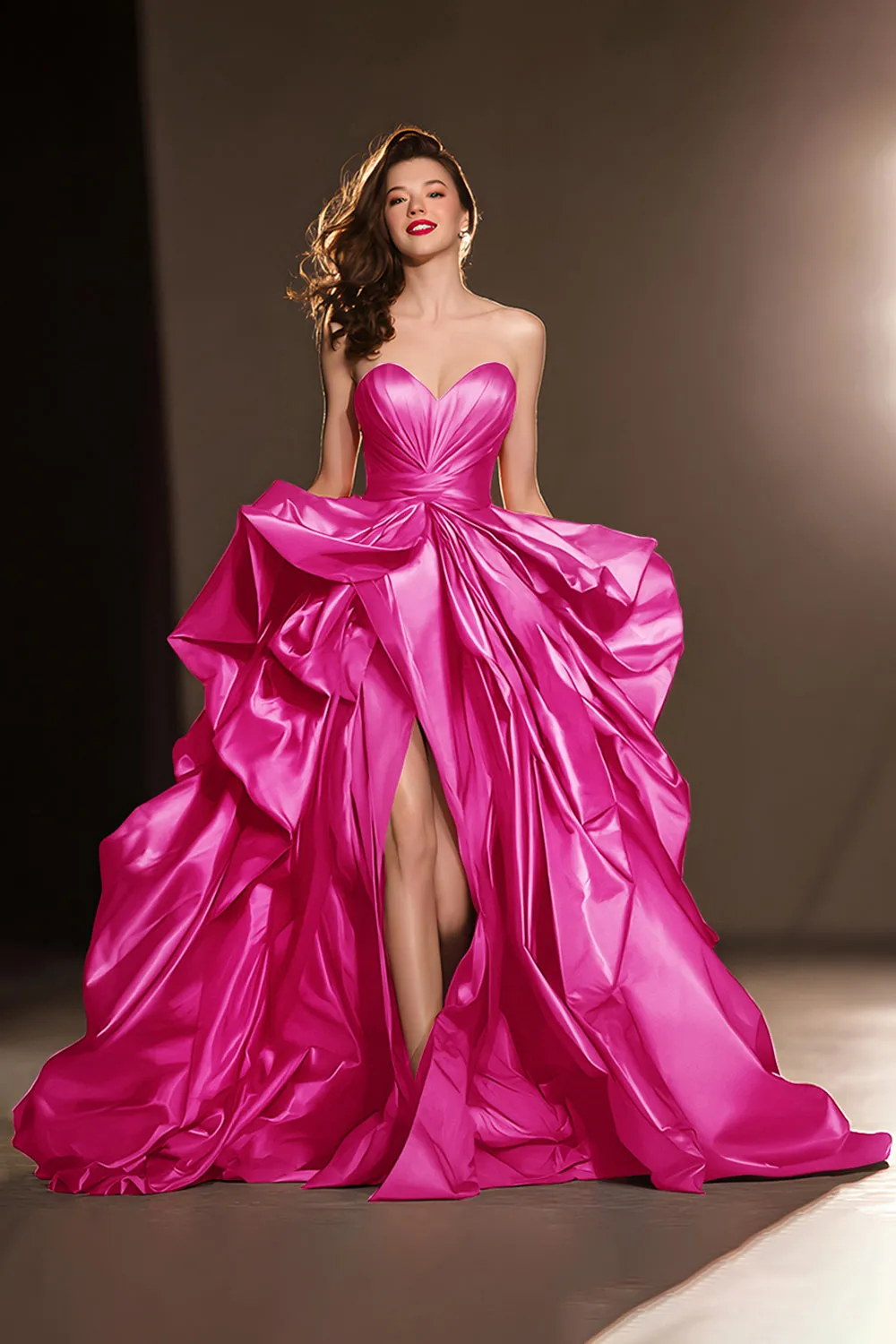A Line Sweetheart Dark Red Ruffle Prom Dress with Slit sold by Zapaka product image thumbnail 5