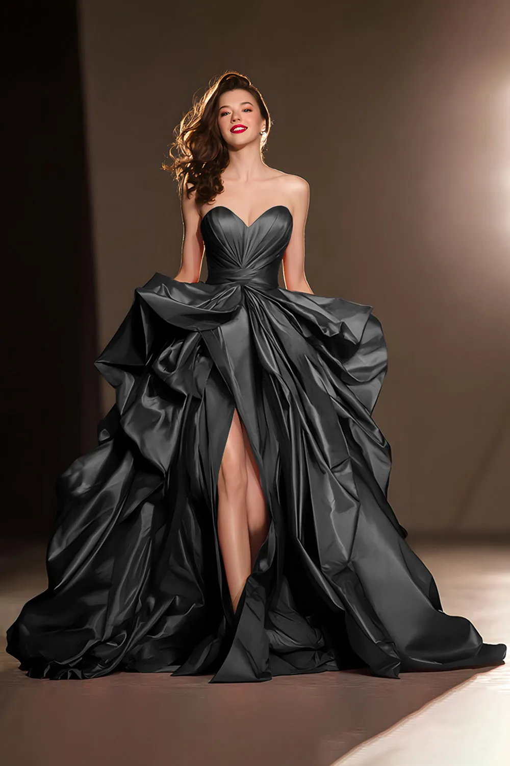 A Line Sweetheart Dark Red Ruffle Prom Dress with Slit sold by Zapaka product image thumbnail 3