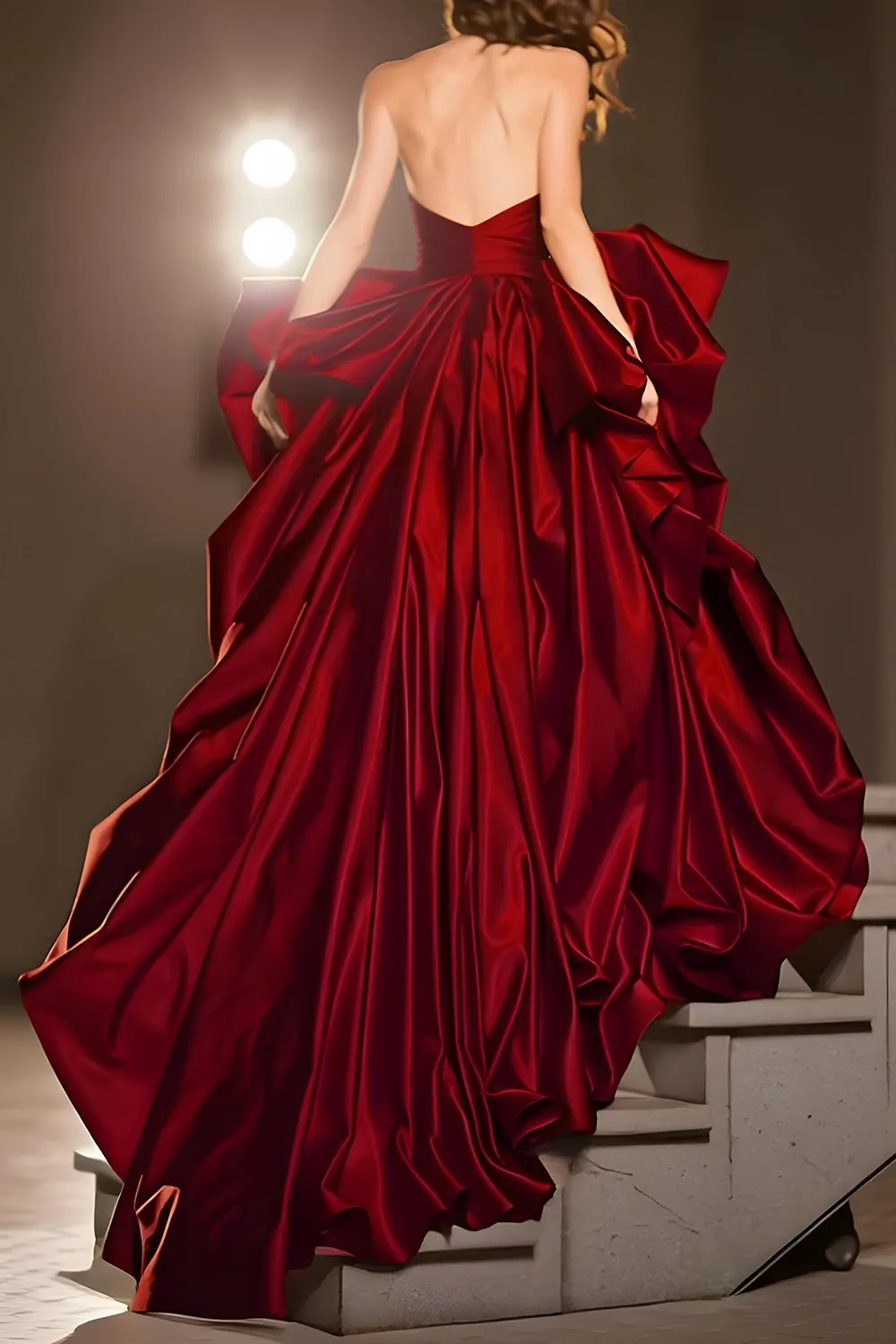 A Line Sweetheart Dark Red Ruffle Prom Dress with Slit sold by Zapaka product image thumbnail 2