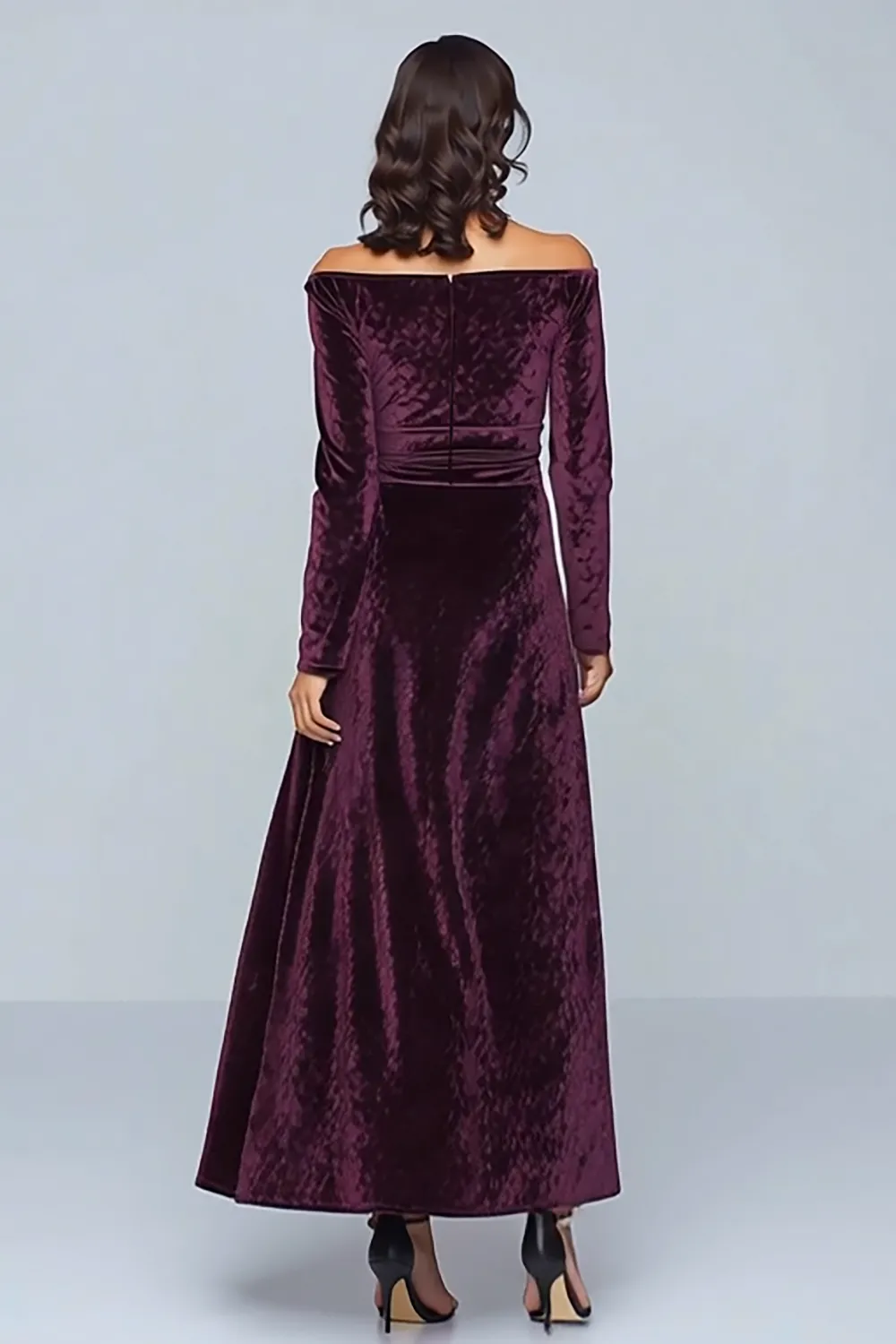 Plum Velvet A-Line Long Holiday Party Dress with Long Sleeves sold by Zapaka product image thumbnail 2