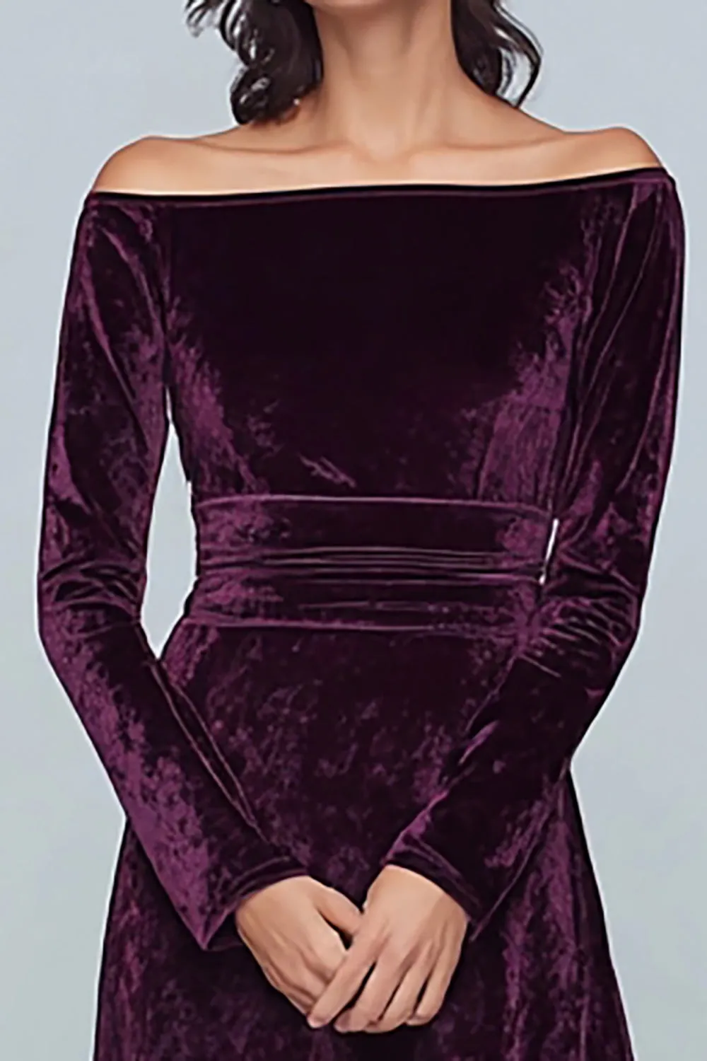 Plum Velvet A-Line Long Holiday Party Dress with Long Sleeves sold by Zapaka product image thumbnail 3