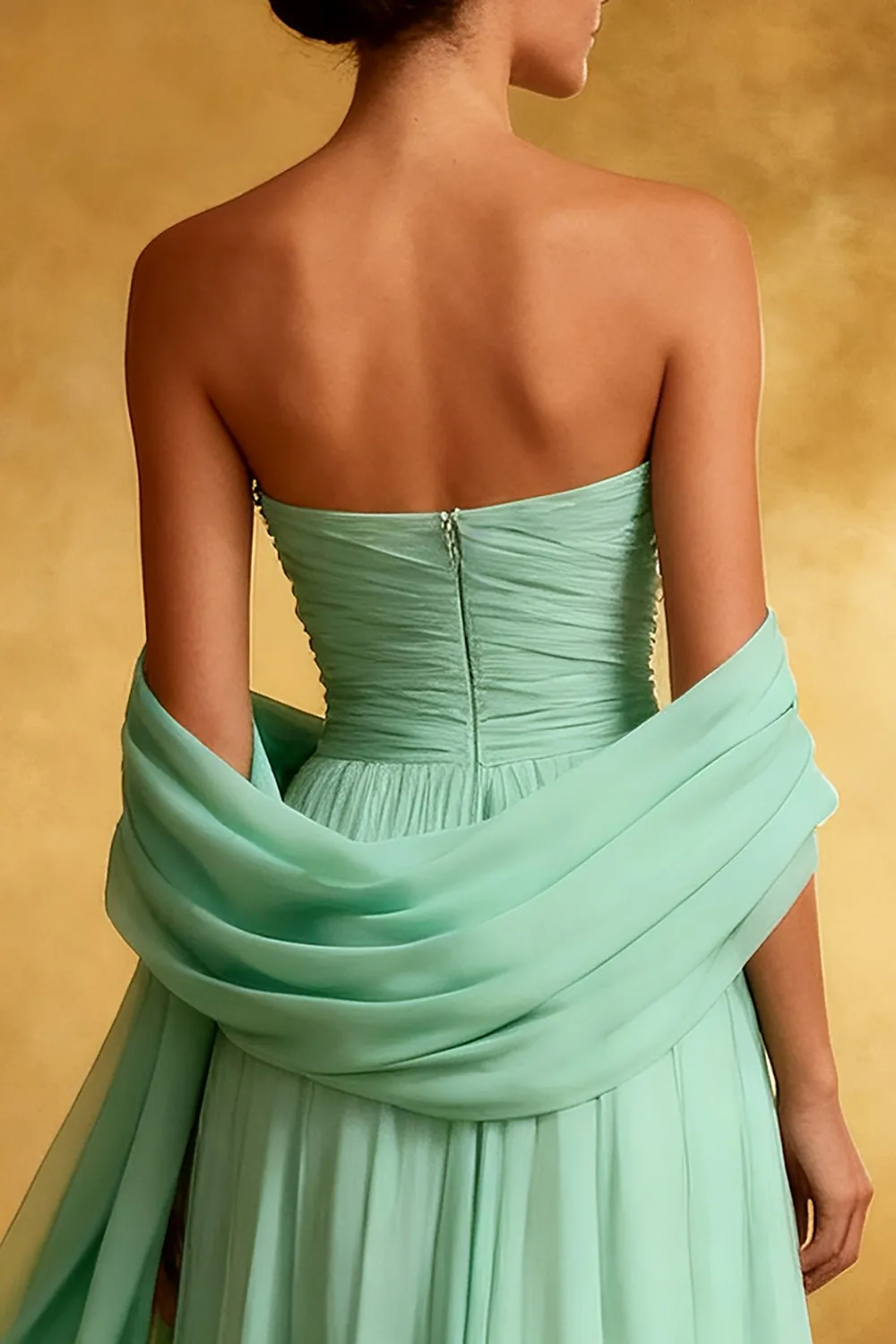Chiffon Mint Green Strapless Pleated A Line Long Evening Dress sold by Zapaka product image thumbnail 4